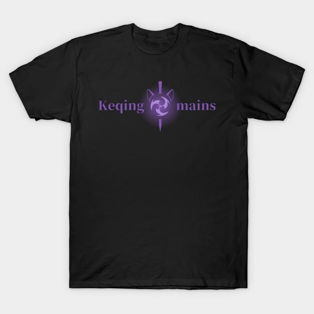 Keqing mains or コクセイメイン (Kokusei main) fan art for who mains Keqing with electro cat sword icon in electro purple english gift set 2 T-Shirt by FOGSJ